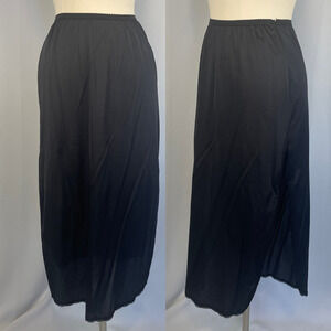 Vintage Shadowline Half Slip Skirt Size 34 Medium Black Satin Nylon Slit Midi